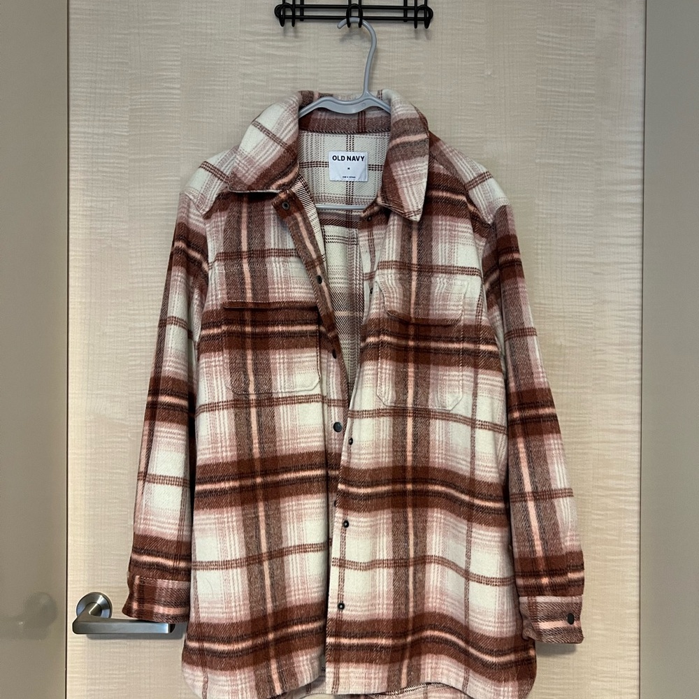 Old Navy Plaid Flannel Jacket - Pink and Cream